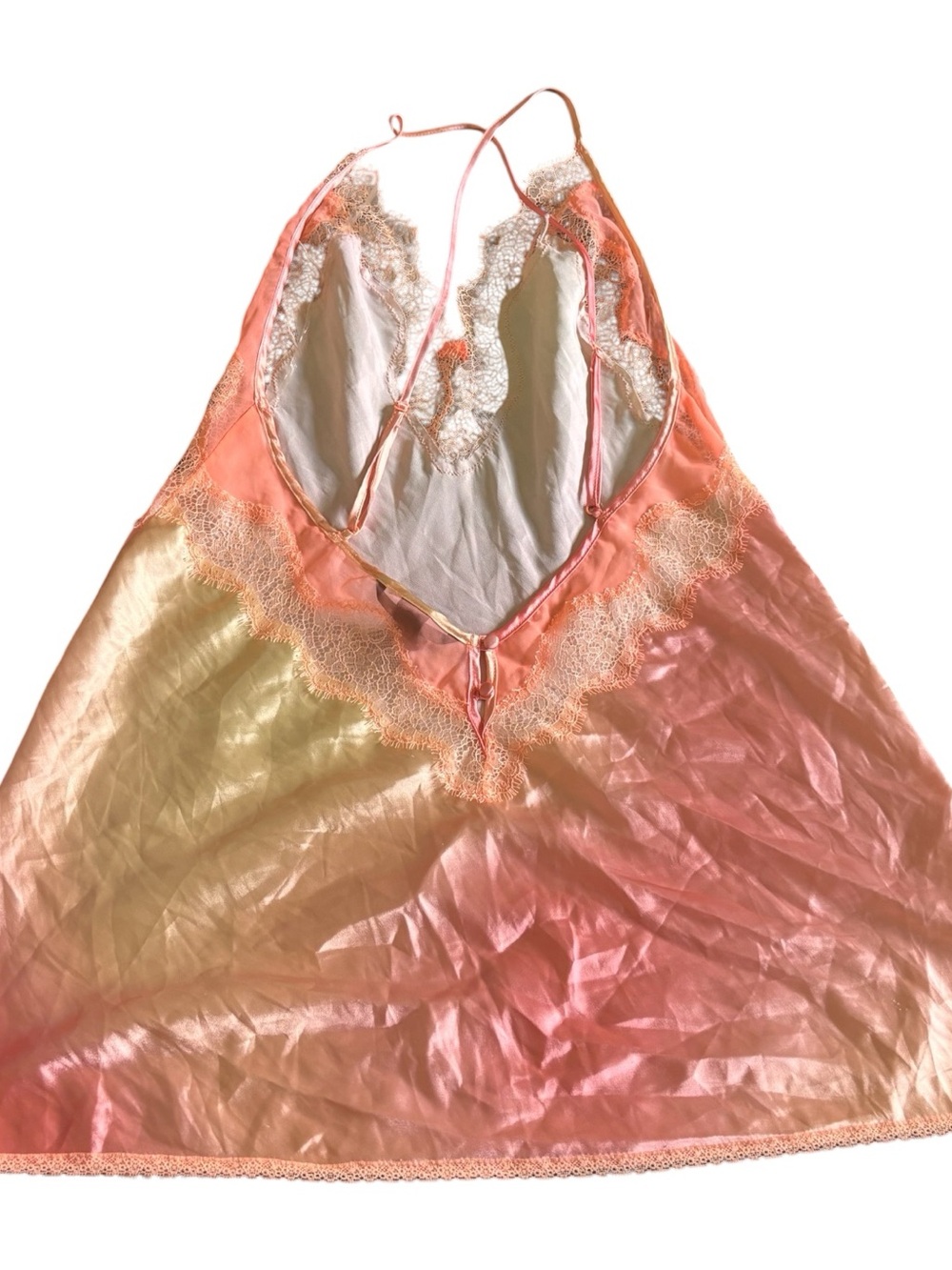 Victorias Secret Lace Trim Satin Slip Dress - Pink Ombre - Picture 5 of 9